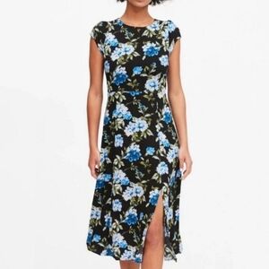 Banana Republic Black Floral Botanical Ecovero Midi Dress Size 12 EUC